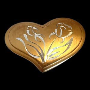 Vintage 1970s Gorham Heart Brooch Silver Vermeil Floral Motif - 12S